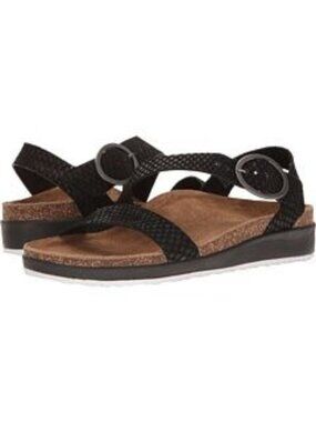 Aetrex Adrianna Snake Textured Quarter Strap Black Cork Comfort Sandals 7.5 / 8